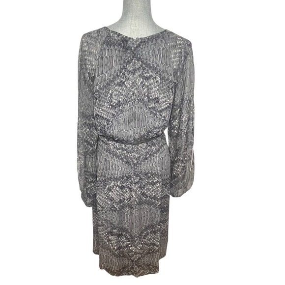 David Meister Silk Long Sleeve Knee Length Midi Dress Gray Snake Womens Size 12 - Picture 3 of 9
